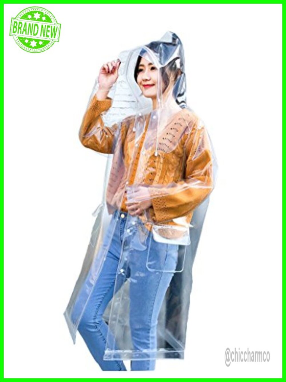 Transparent EVA Raincoat Women Waterproof Rain Poncho Hood Drawstring